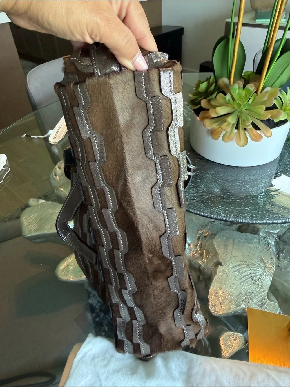 Marc Jacobs Metallic Bronze Woven Satchel with Padlock - Picture 7 of 7